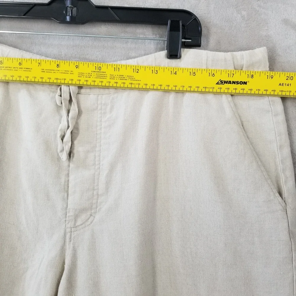 Weekendz Off Pants Mens L Beige Linen Drawstring Casual Relaxed Beach Cruise